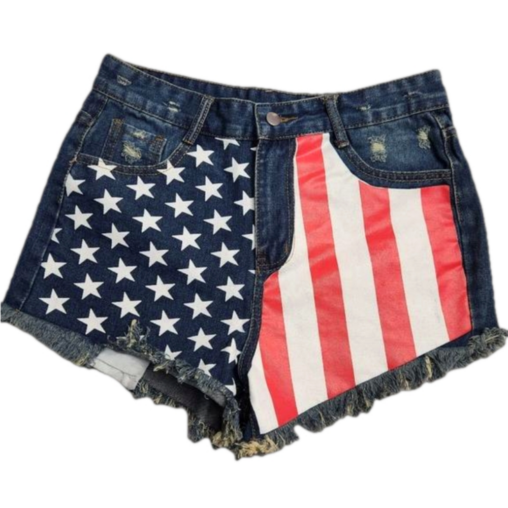 3/$25 USA American flag cut off Denim Jean shorts distressed 4th of July NWOT